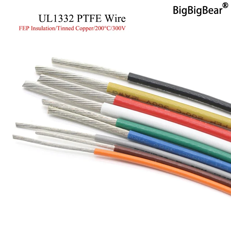 Wire 22 Gauge Copper - 1M/5M UL1332 PTFE Wire 30/28/26/24/22/20/18/16/14/13/12/10 AWG