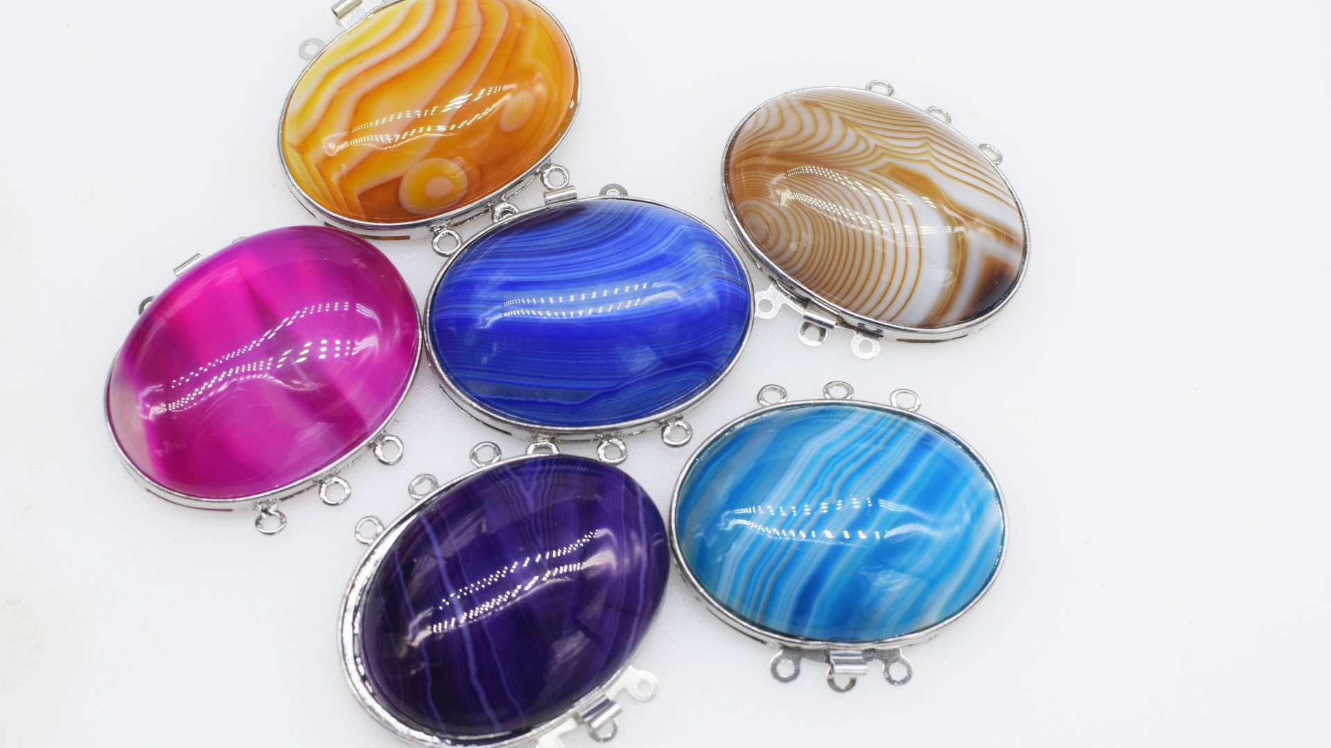 1Piece Multicolor Agate Flat O - Jewelry Making With Stones ulasan dan harga