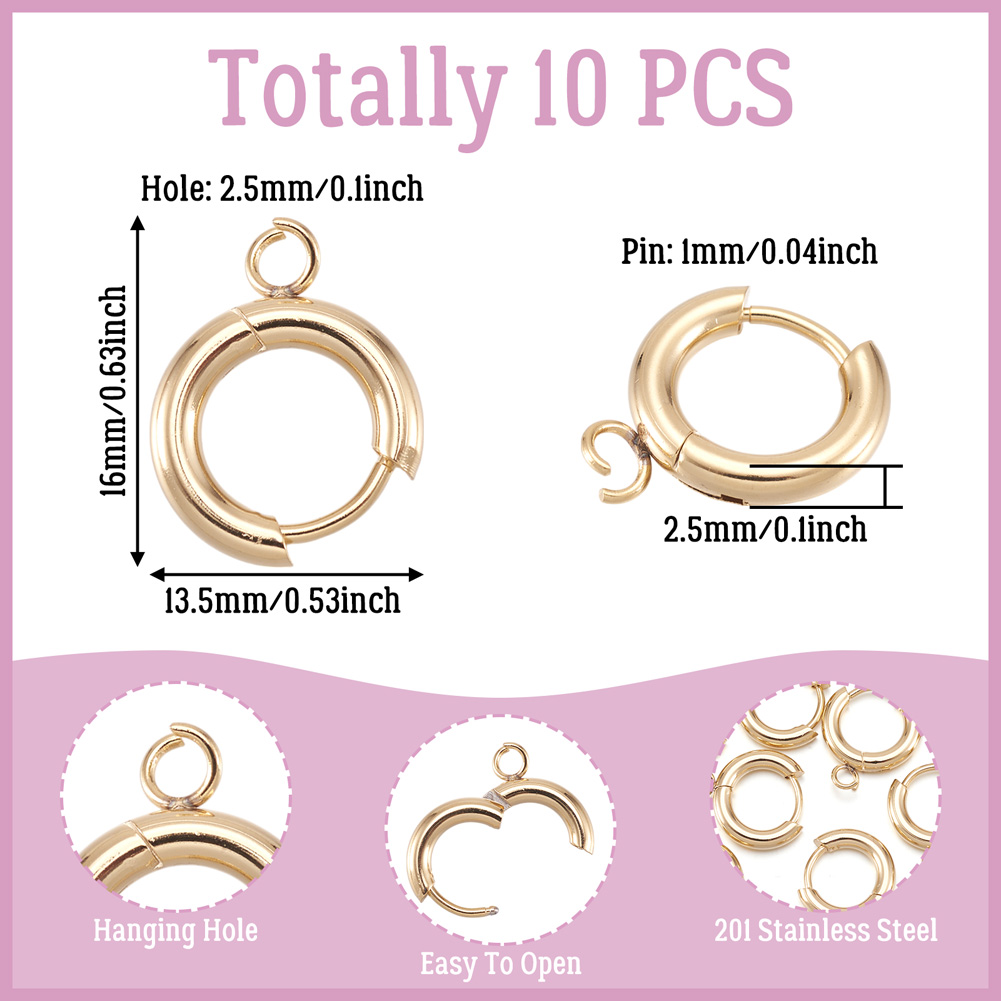 10pcs 201 Stainless Steel Hugg - Jewelry Making Hoops ulasan dan harga