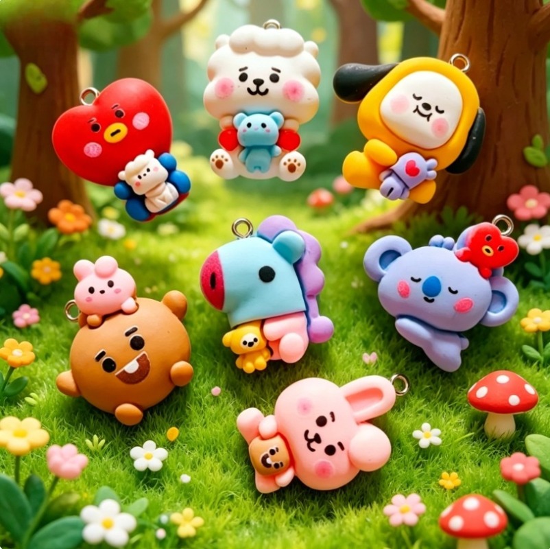 7pcs BT21 Resin Cartoon Charm  - Jewelry Making Necklaces ulasan dan harga